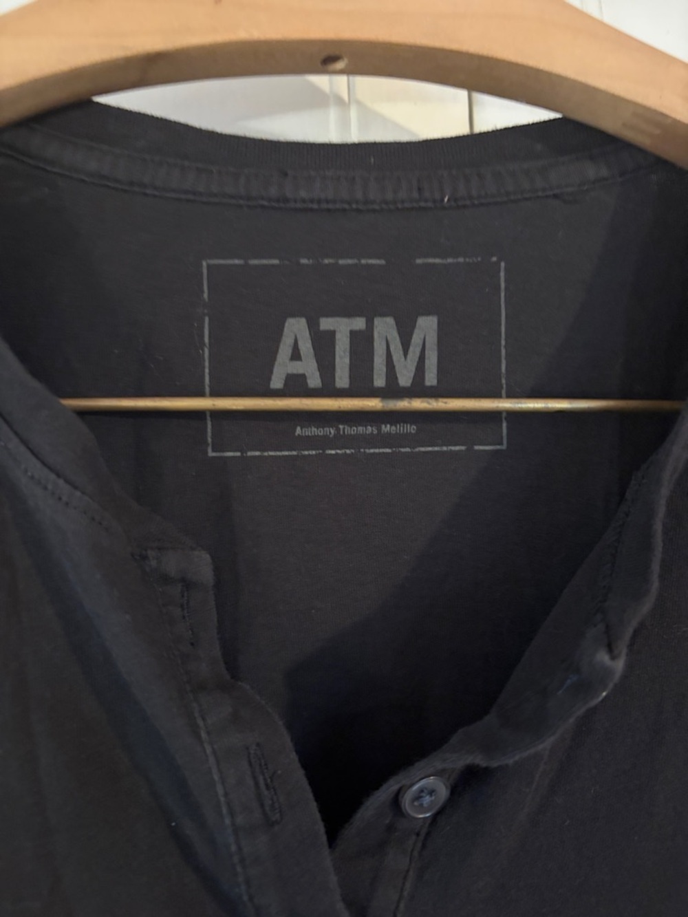 ATM Henley Shirt Black Size medium Long Sleeve - Picture 2 of 3